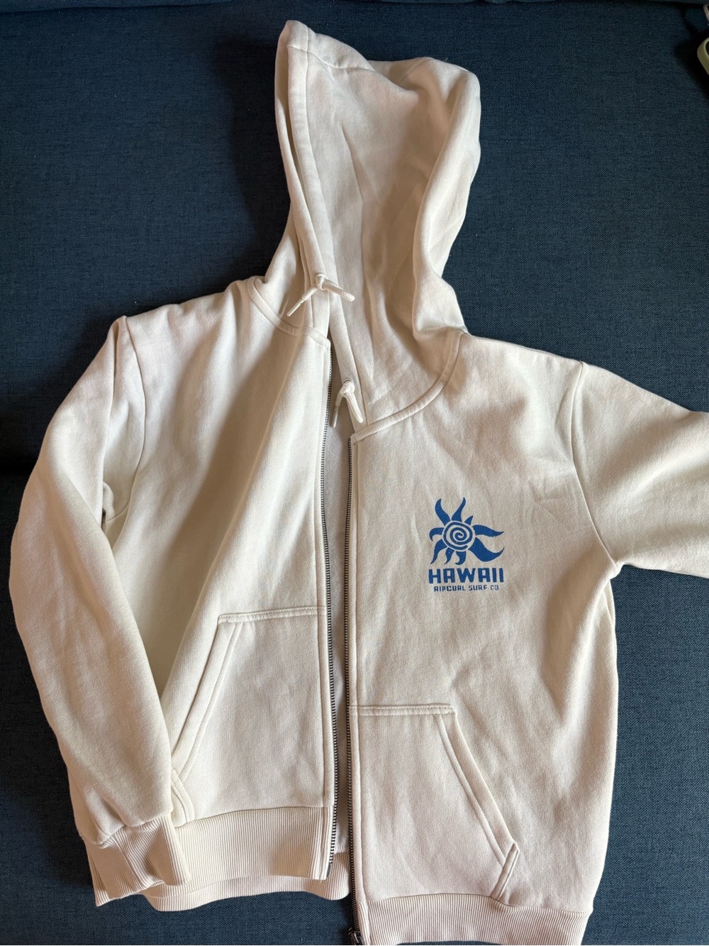 Hawaii Zip-Up Hoodie for Women - Cream with Blue Logo Ripcurl Surf Co Hawaii